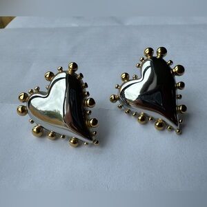 Gold and Silver Heart Earrings